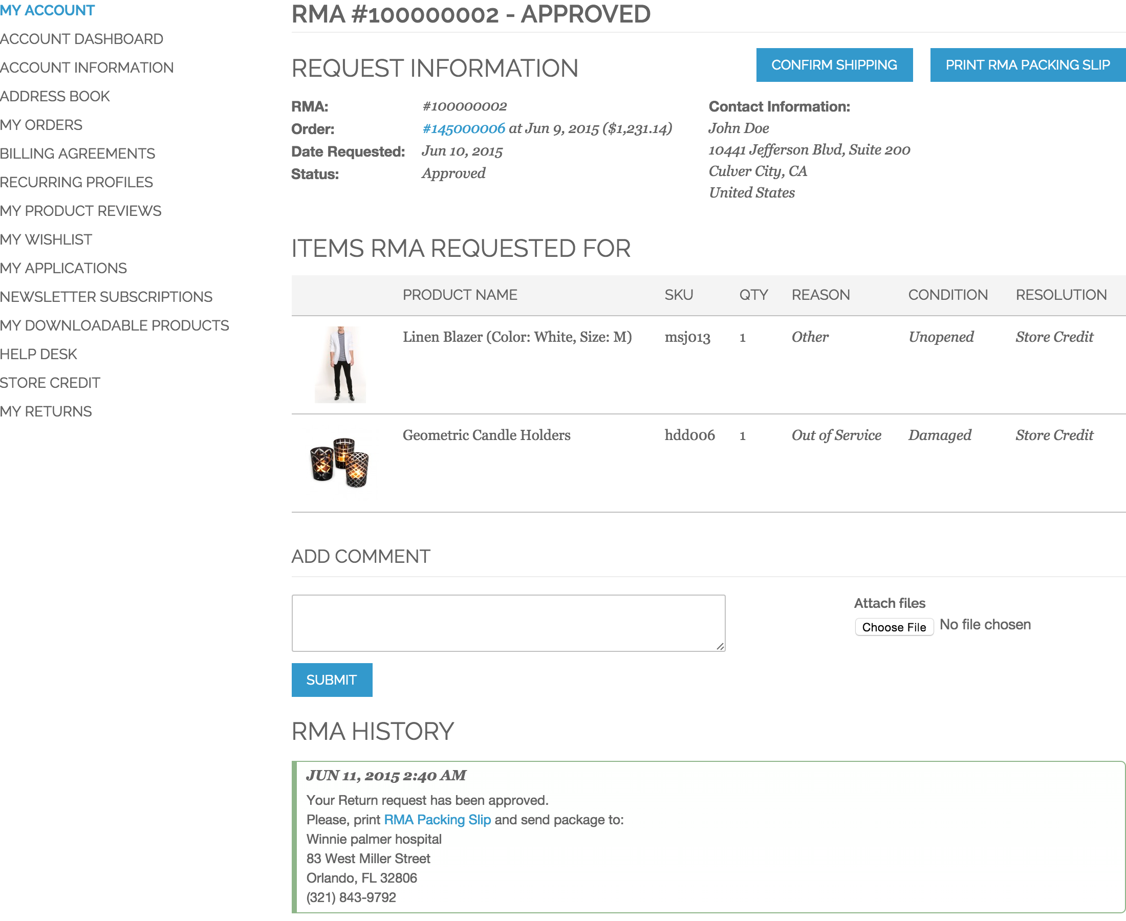 Customer RMA - View