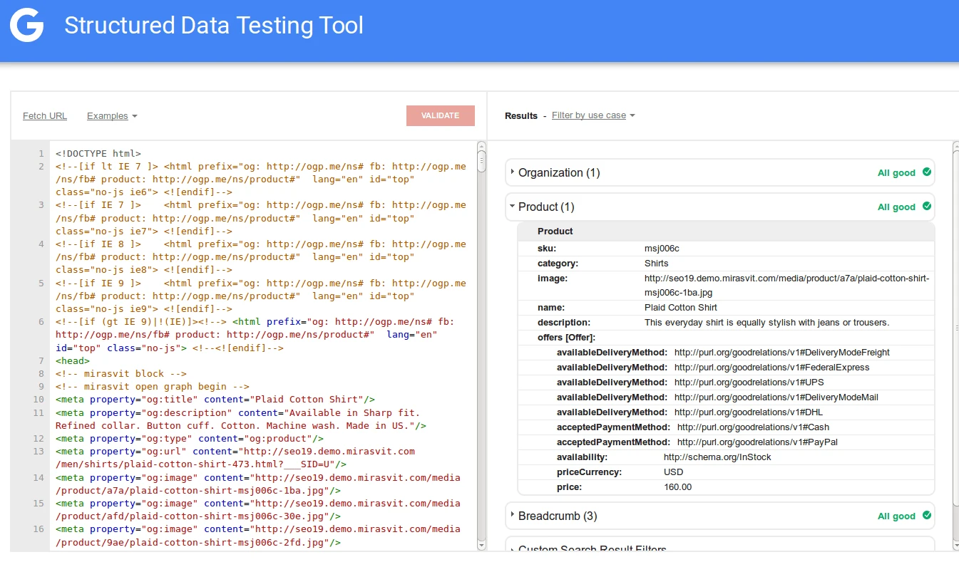 Google structured data testing tool