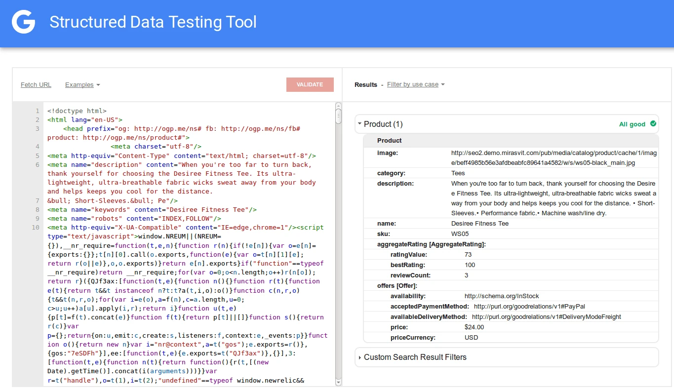 Google structured data testing tool rich snippets in Magento 2