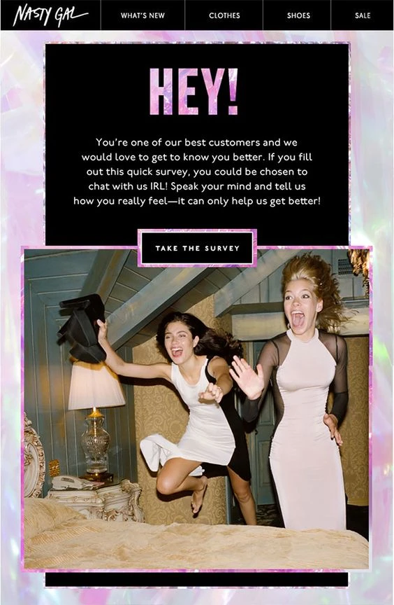 Image 3.1. Nasty Gal winback email for customers with a high CLV (pinterest.com)