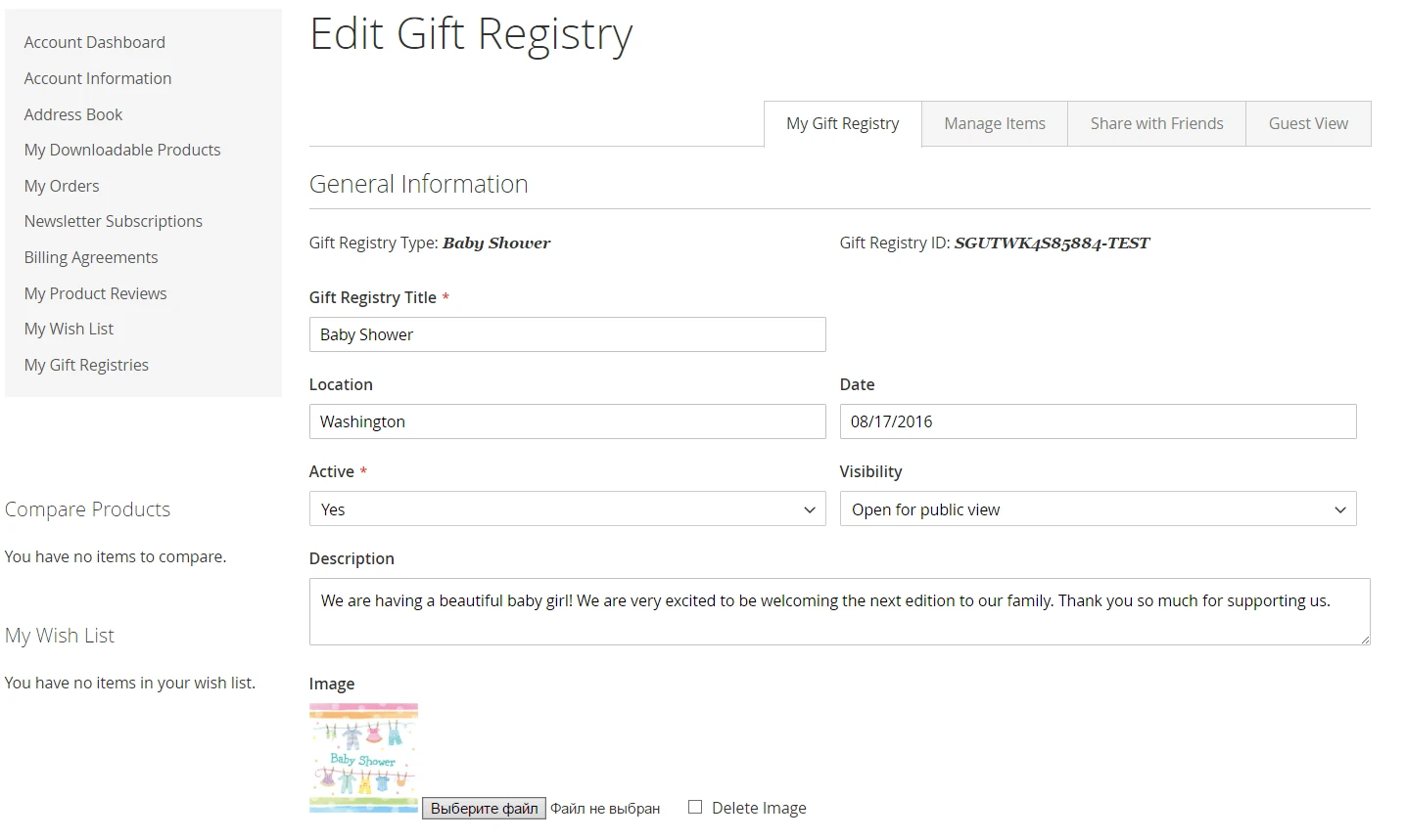 Editing Gift Registry