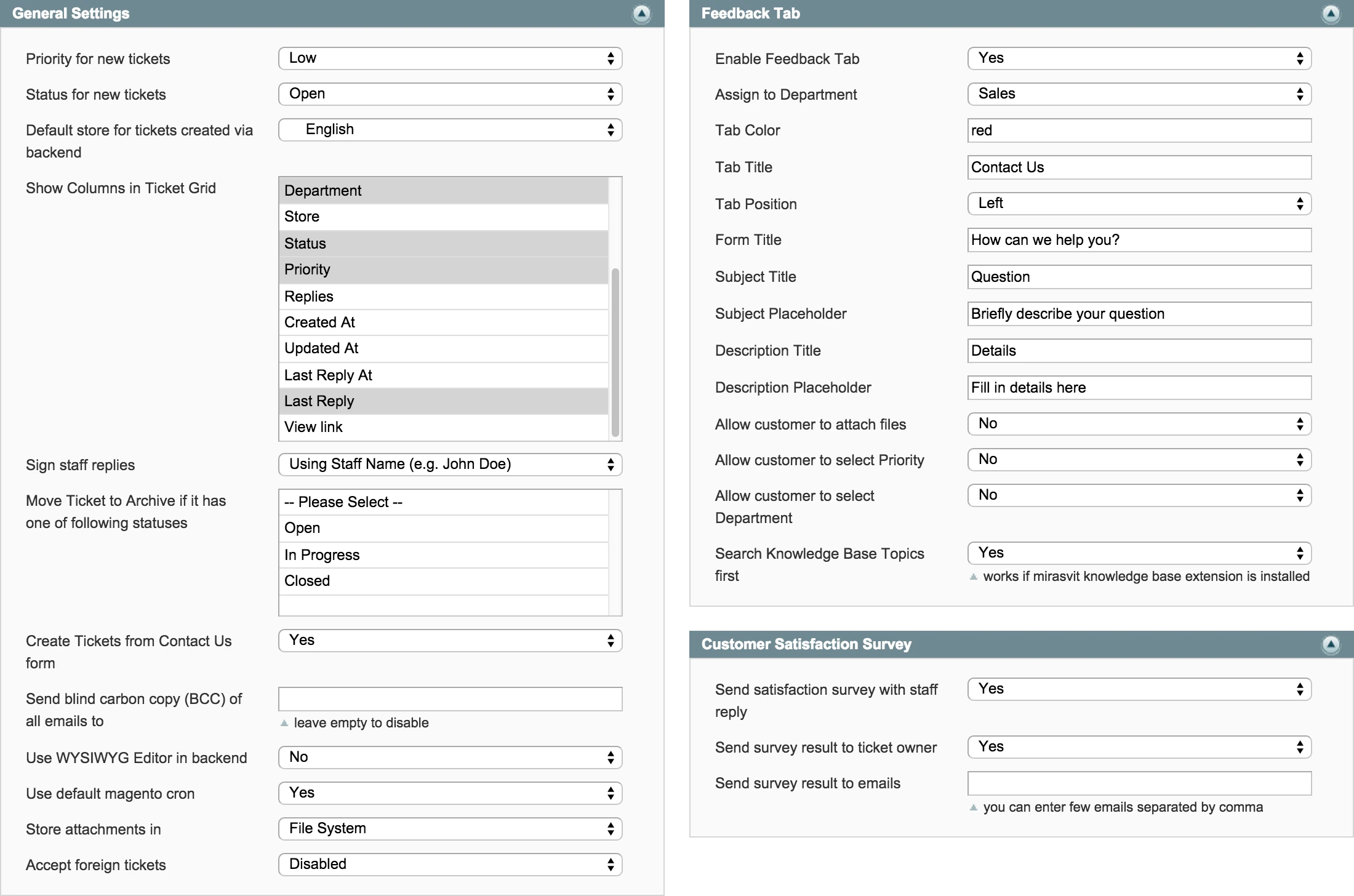 Backend - Settings