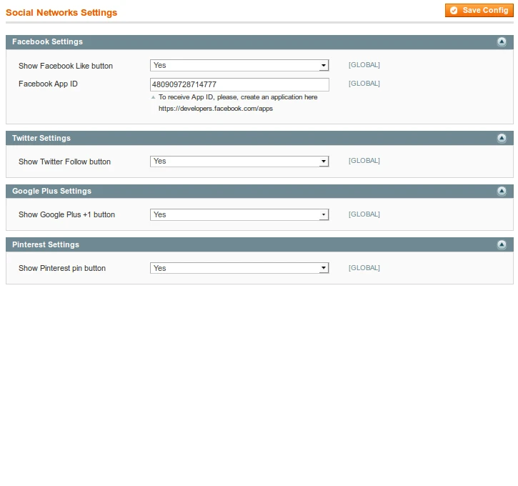 Social Networks Settings Social Networks Settings