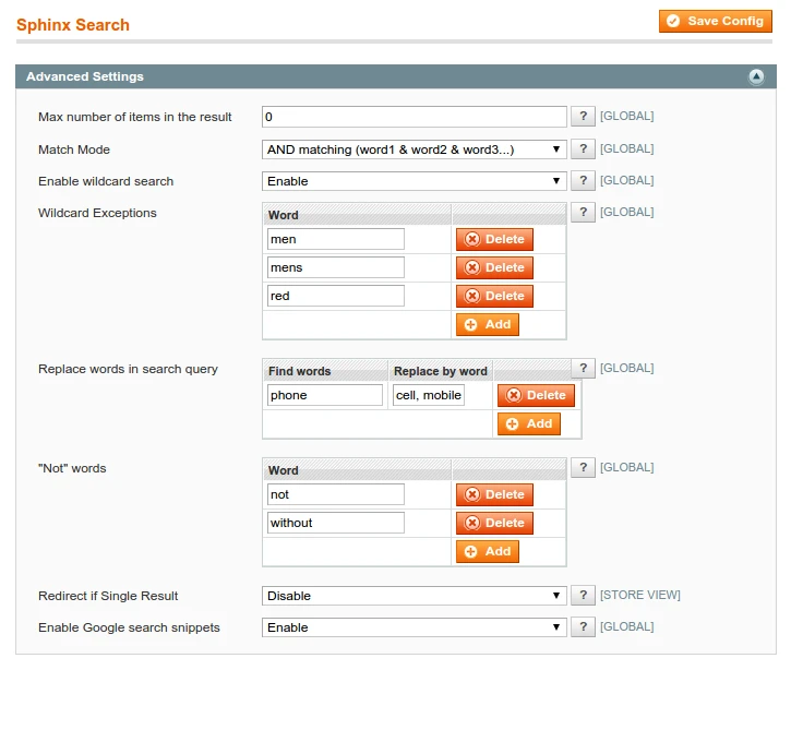 System / Configuration / Search Sphinx / General Settings System / Configuration / Search Sphinx / General Settings