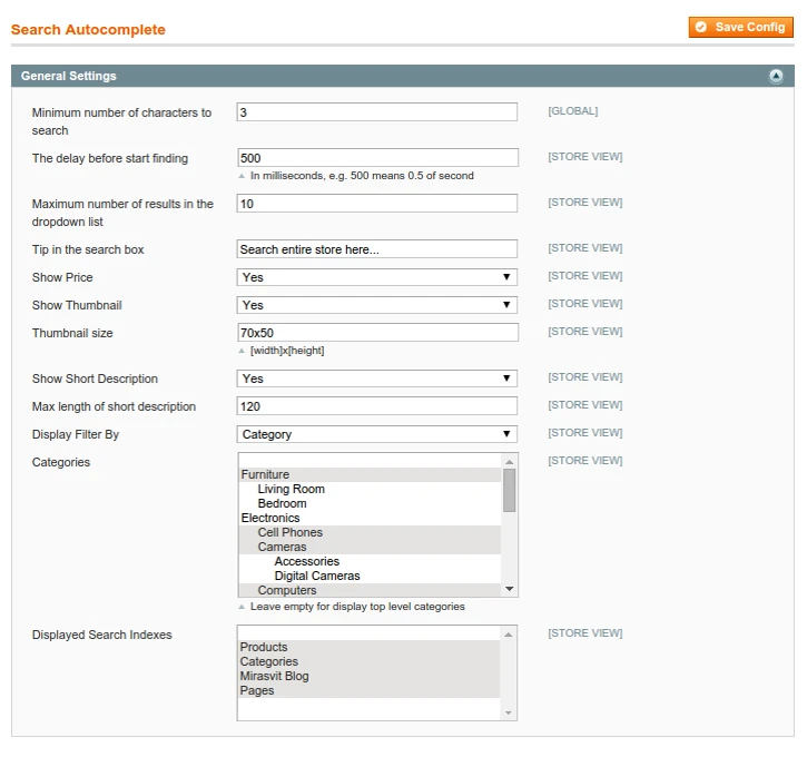 System / Configuration / Search Autocomplete System / Configuration / Search Autocomplete