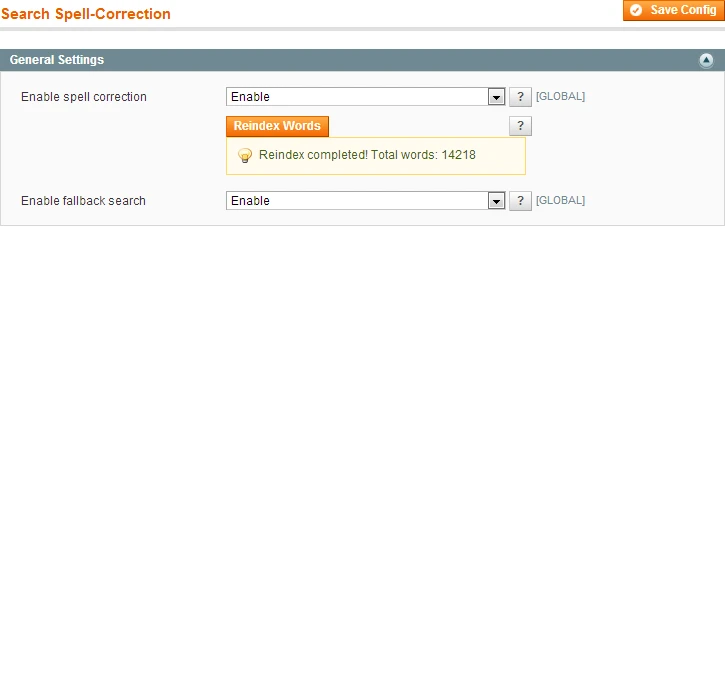  System / Configuration / Search Spell-Correction 	