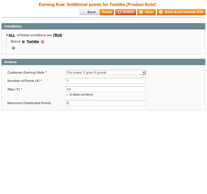 Earning Rule 'Additional points for Toshiba' (Product Rule) Earning Rule 'Additional points for Toshiba' (Product Rule)