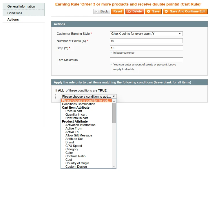 Backend - Edit Earning Rule - Actions (Cart Rule) Backend - Edit Earning Rule - Actions (Cart Rule)