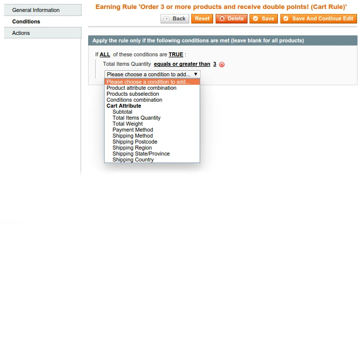 Backend - Edit Earning Rule - Conditions (Cart Rule) Backend - Edit Earning Rule - Conditions (Cart Rule)