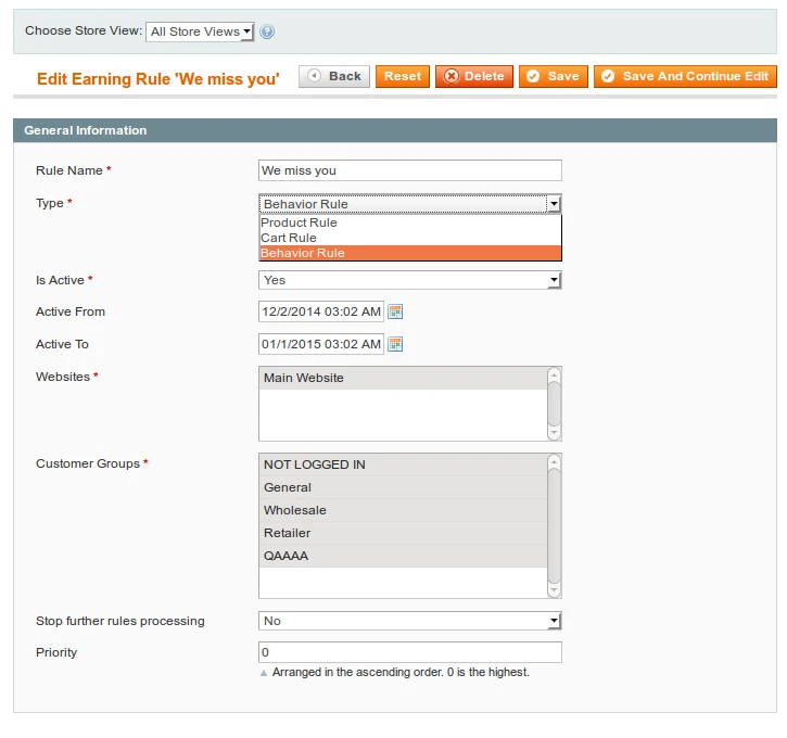 Backend - Edit Earning Rule - General Information Backend - Edit Earning Rule - General Information