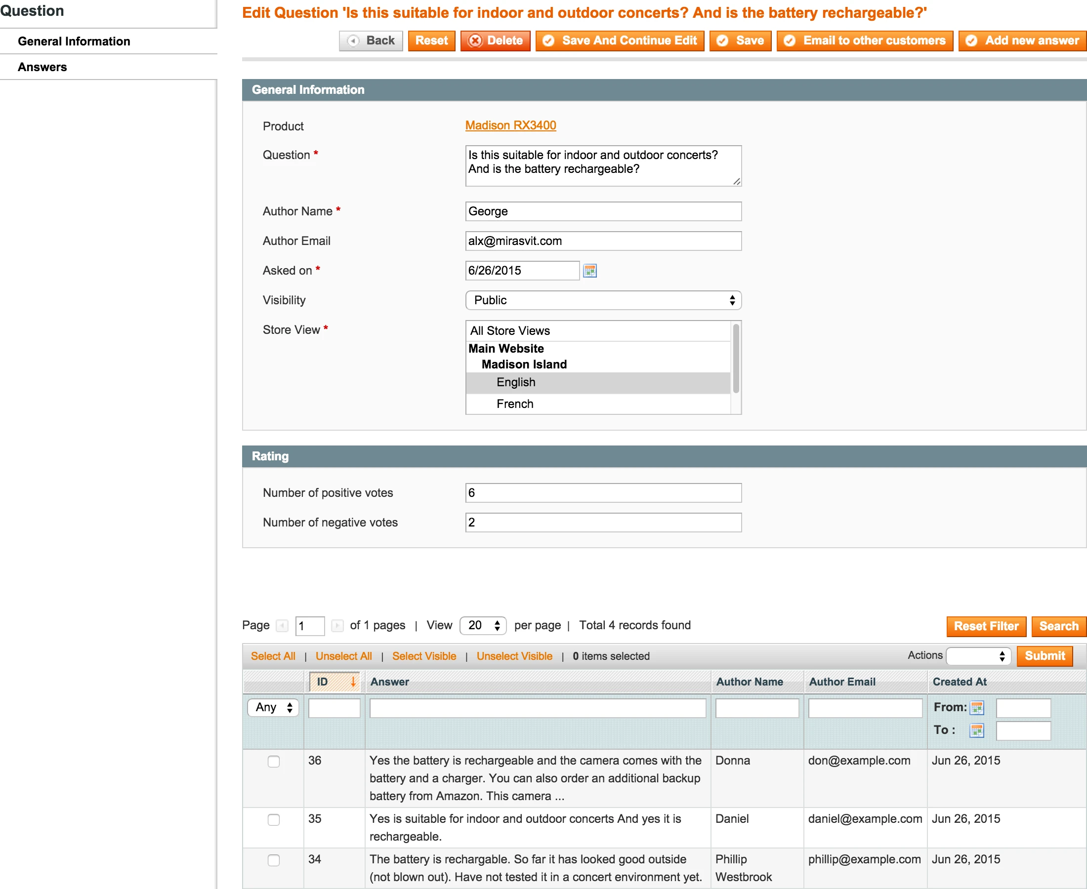 Product Questions Backend - Edit Product Questions Backend - Edit