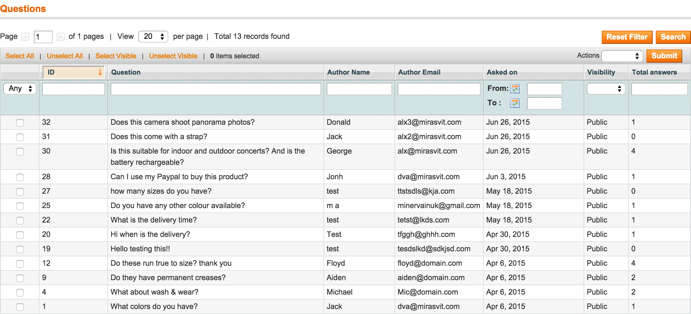 Product Questions Backend - List Product Questions Backend - List