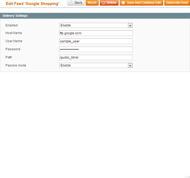 Feed: Delivery Settings Feed: Delivery Settings