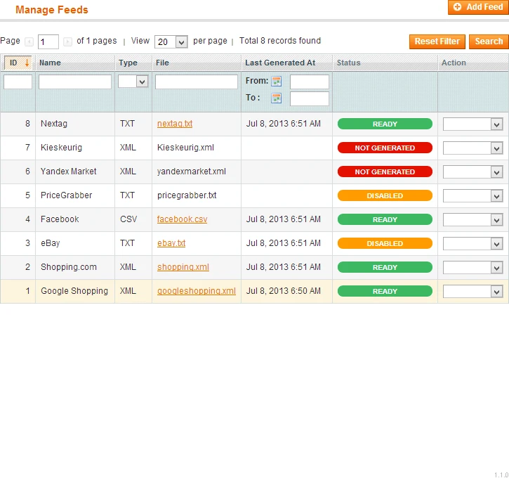 Manage Feeds Manage Feeds