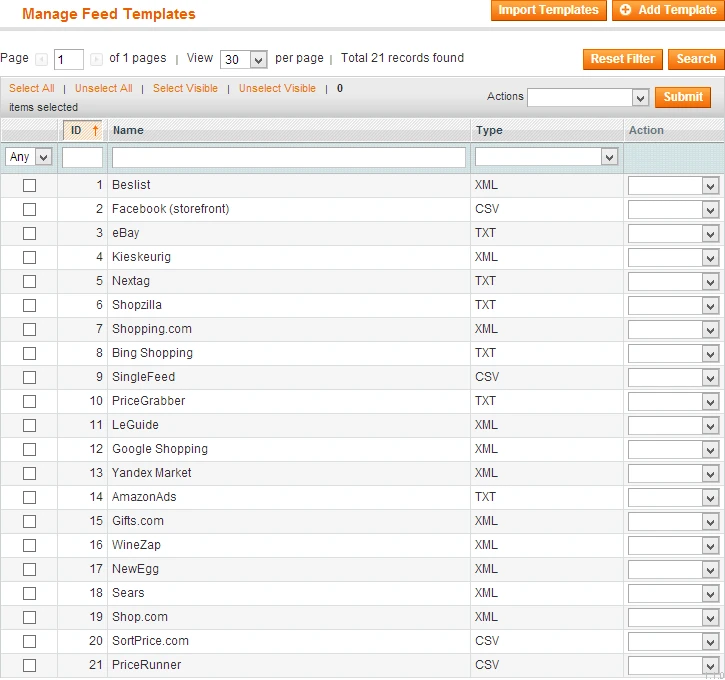 Manage Feed Templates Manage Feed Templates