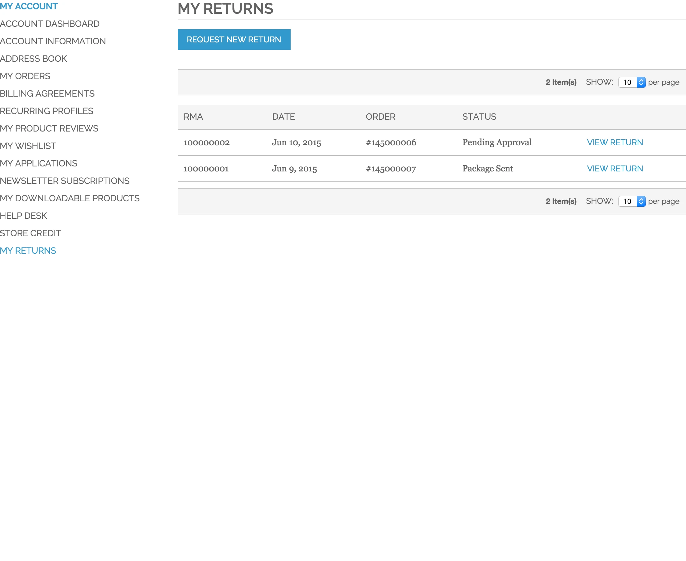 Customer RMA - List