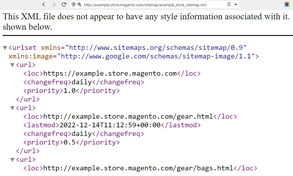XML sitemap looks like the page’s programming code