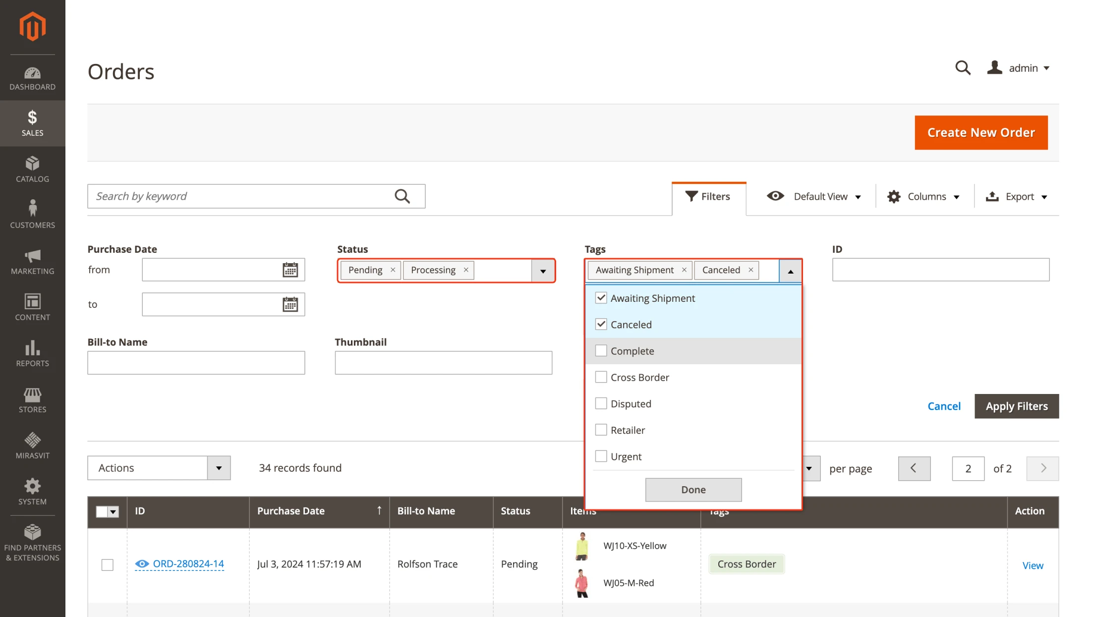 Order Management Multiple Filters