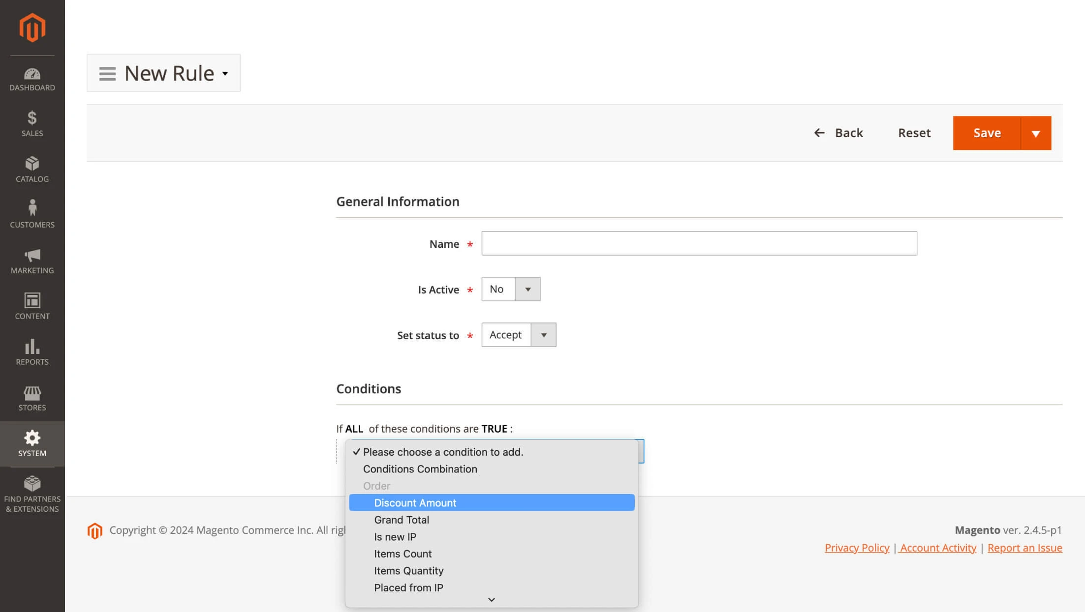 Fraud Custom Rules Conditions