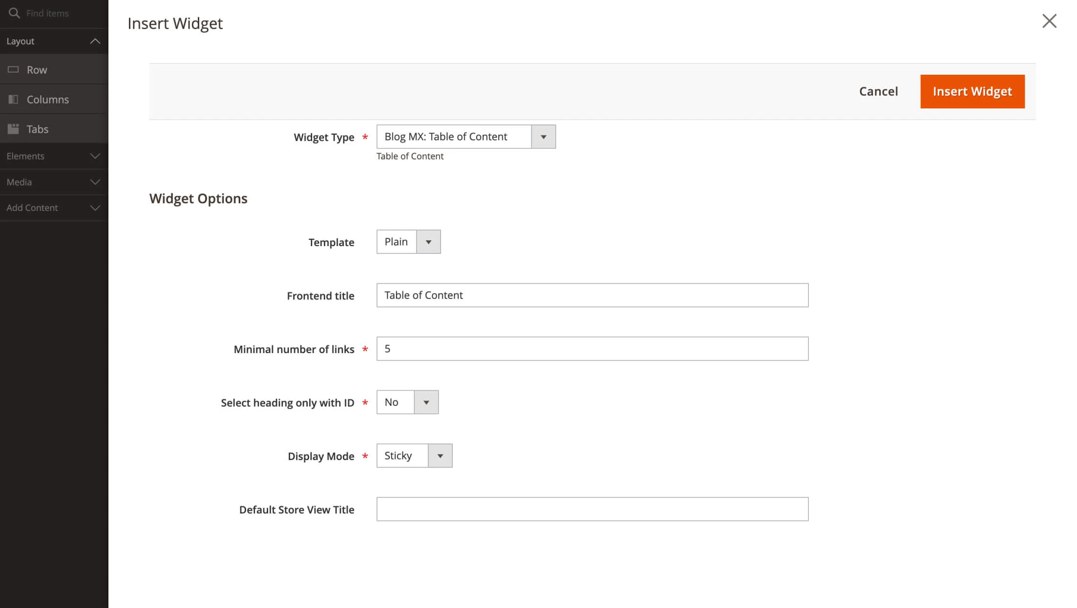 Create a Table of Content with a new widget