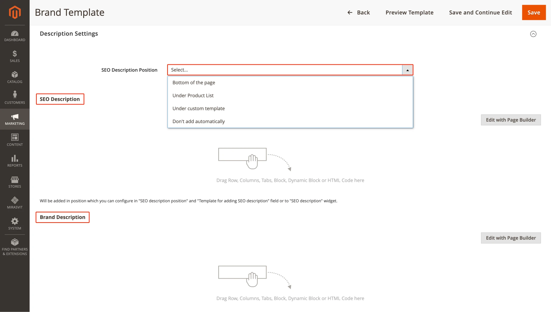 Ability to Set Description and SEO Description in Brand SEO Templates