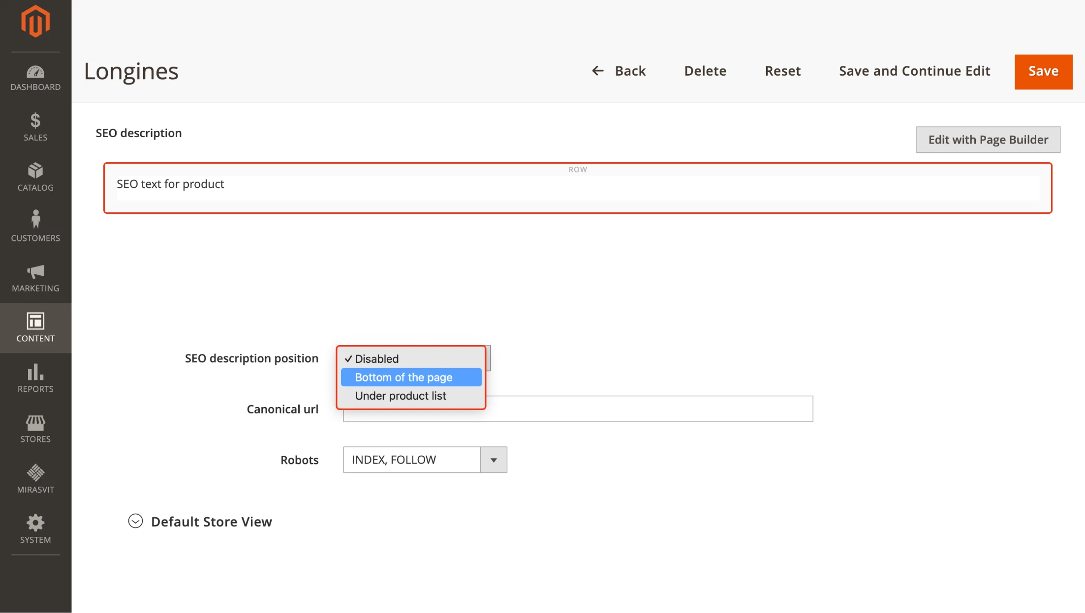 SEO Description Field for Brand Page