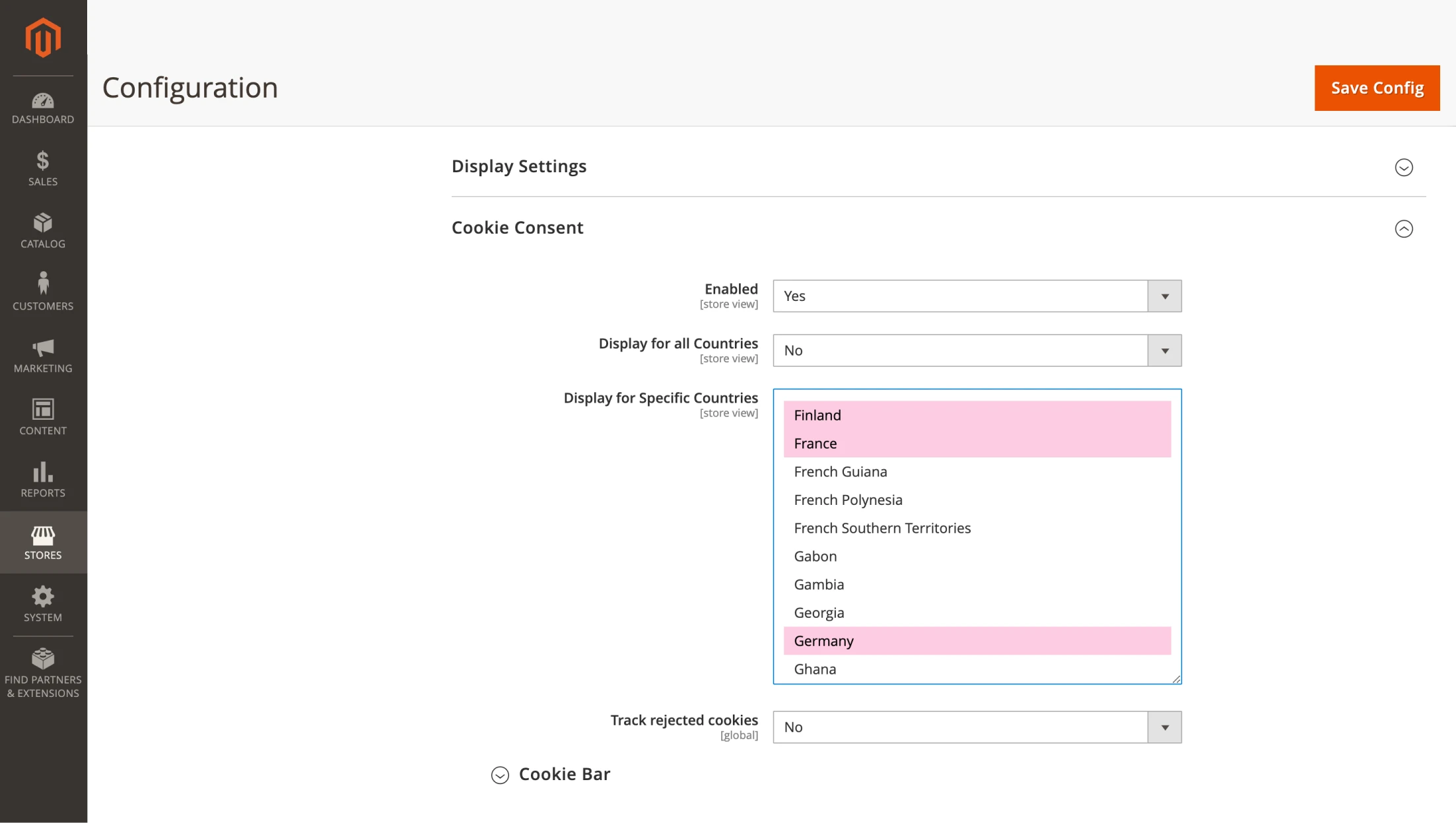 Display for specific countries