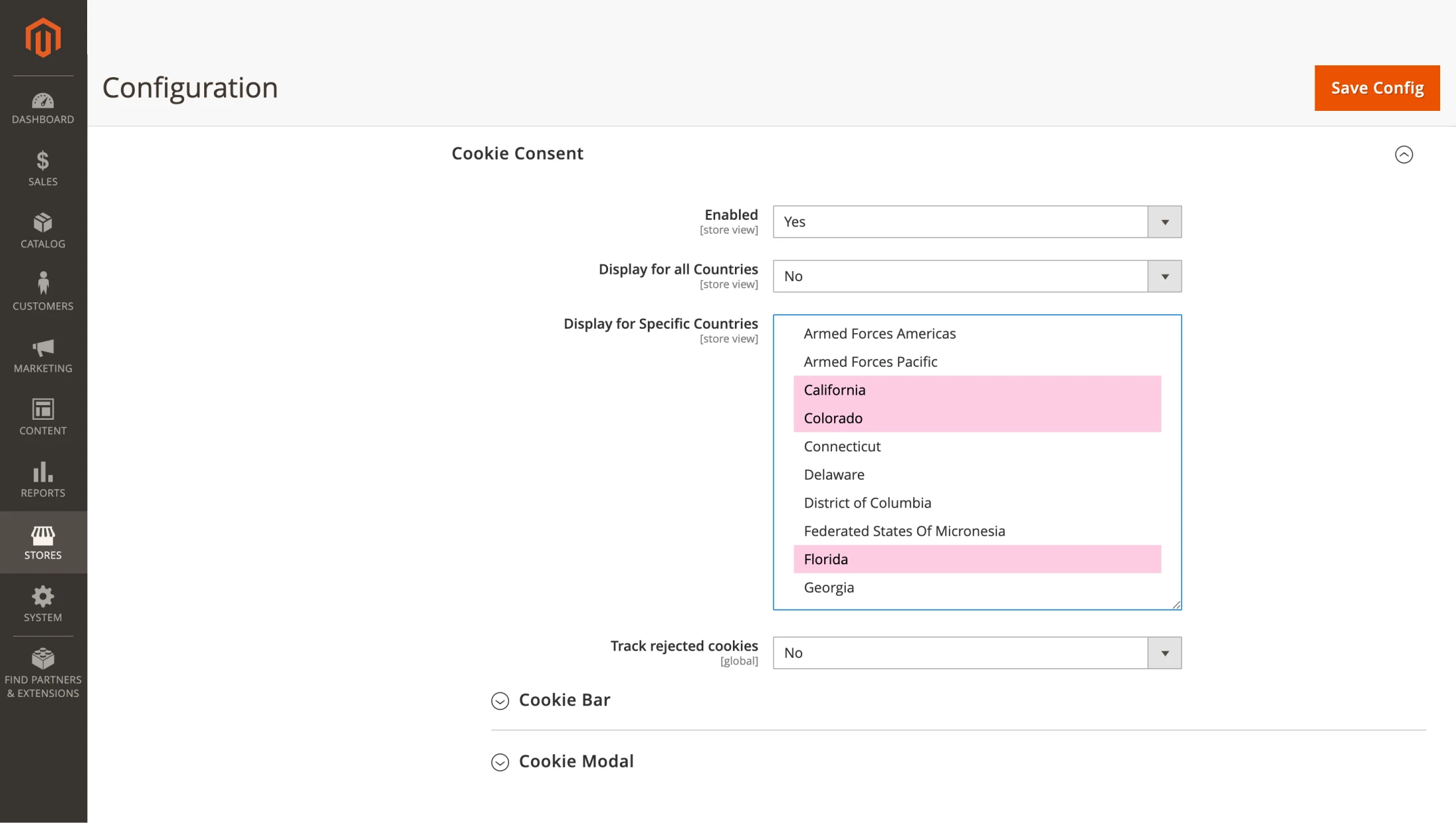 Display for specific states