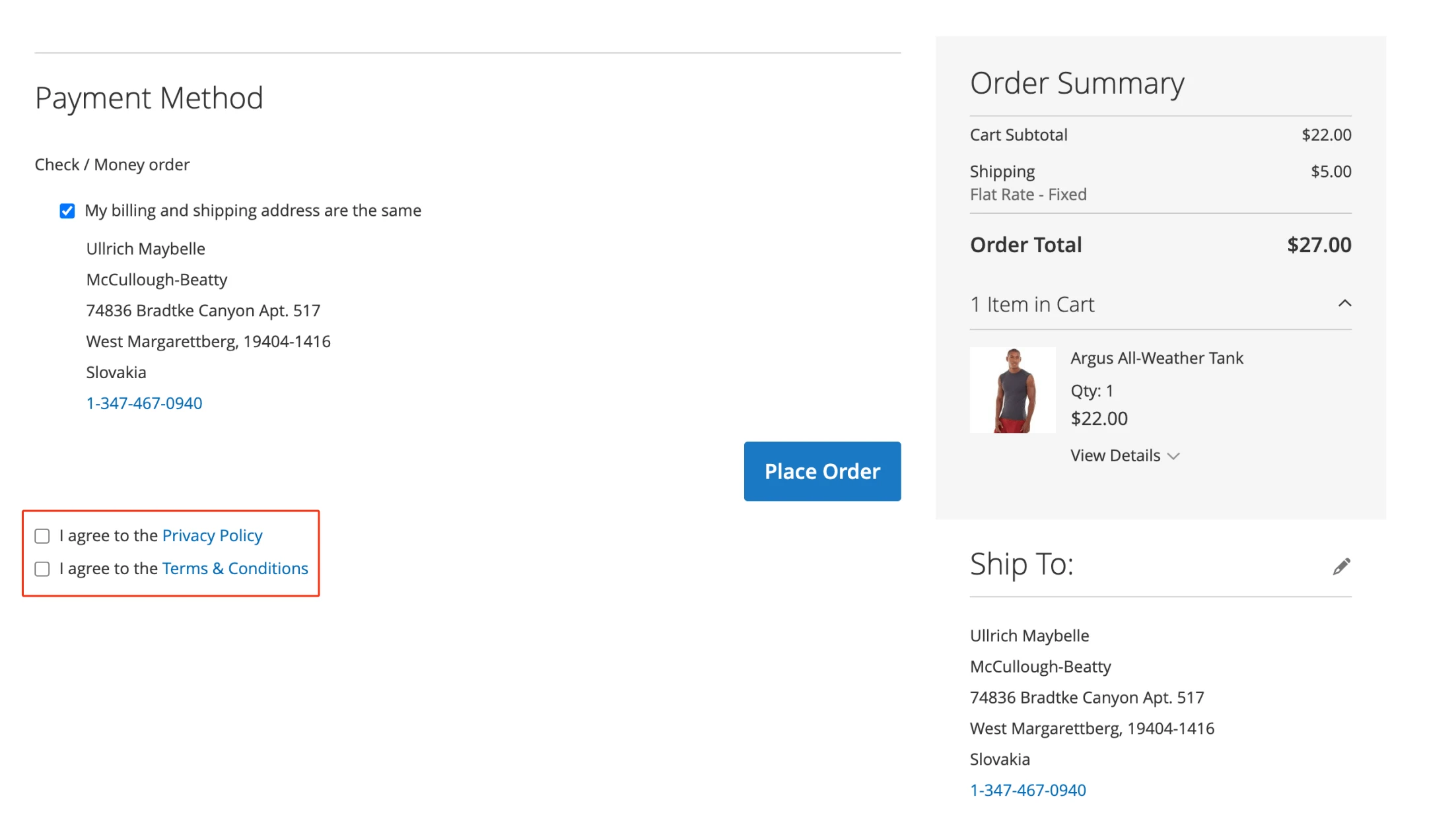 Payment method section