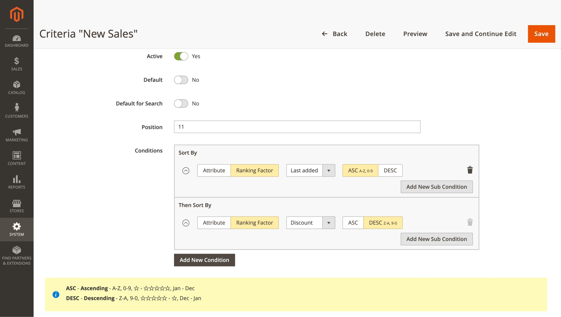 Mirasvit sorting criteria new sales