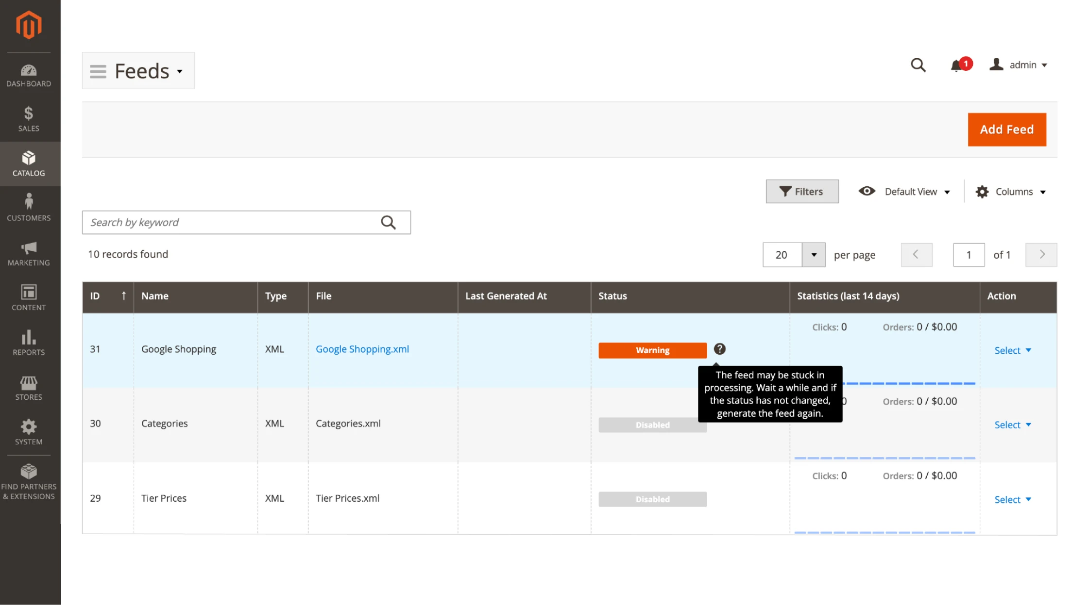 Detection of Stuck Feed Generation in the Feed list