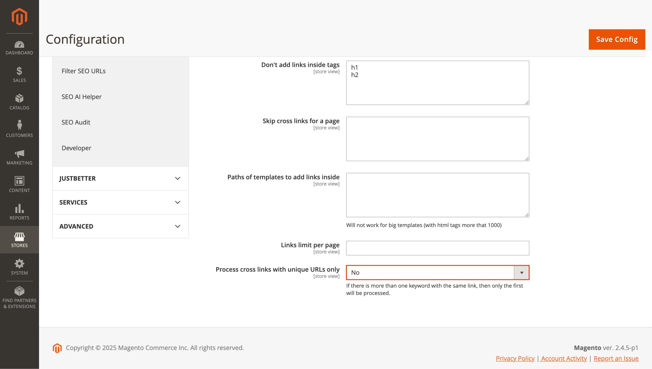 Limit cross-links for identical keywords & target URLs