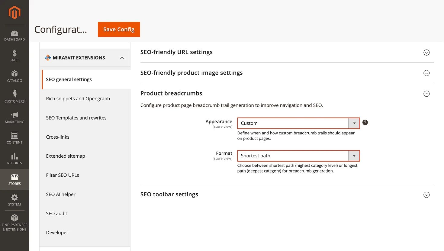 Flexible breadcrumb configuration for product pages