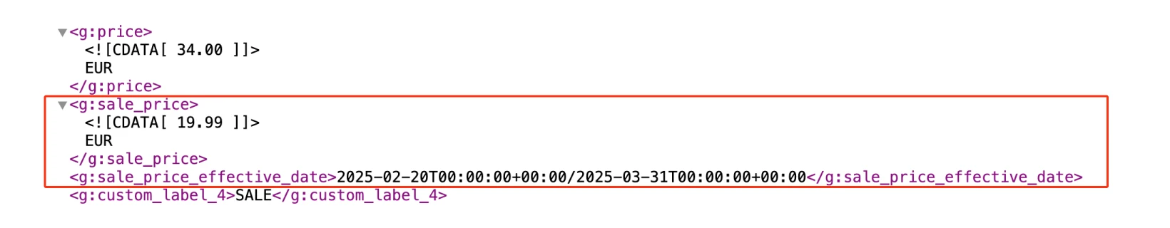 Product with the promotional duration in the feed