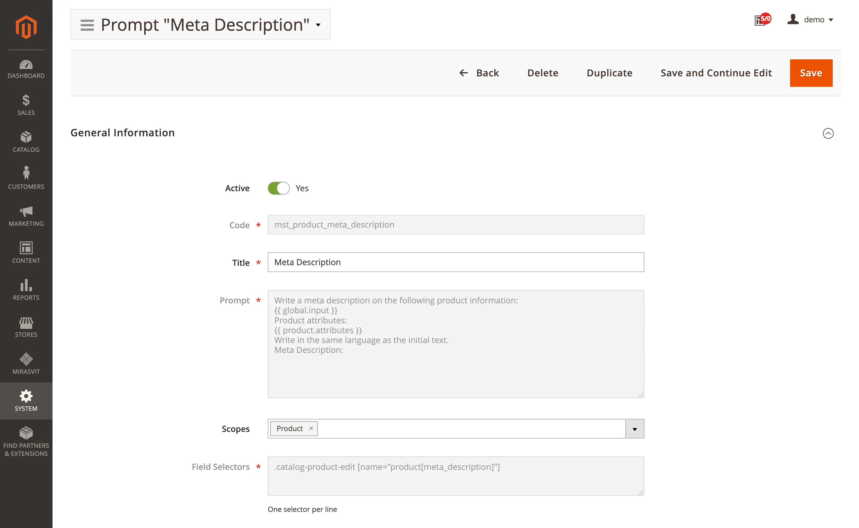 AI Assistant prompt example