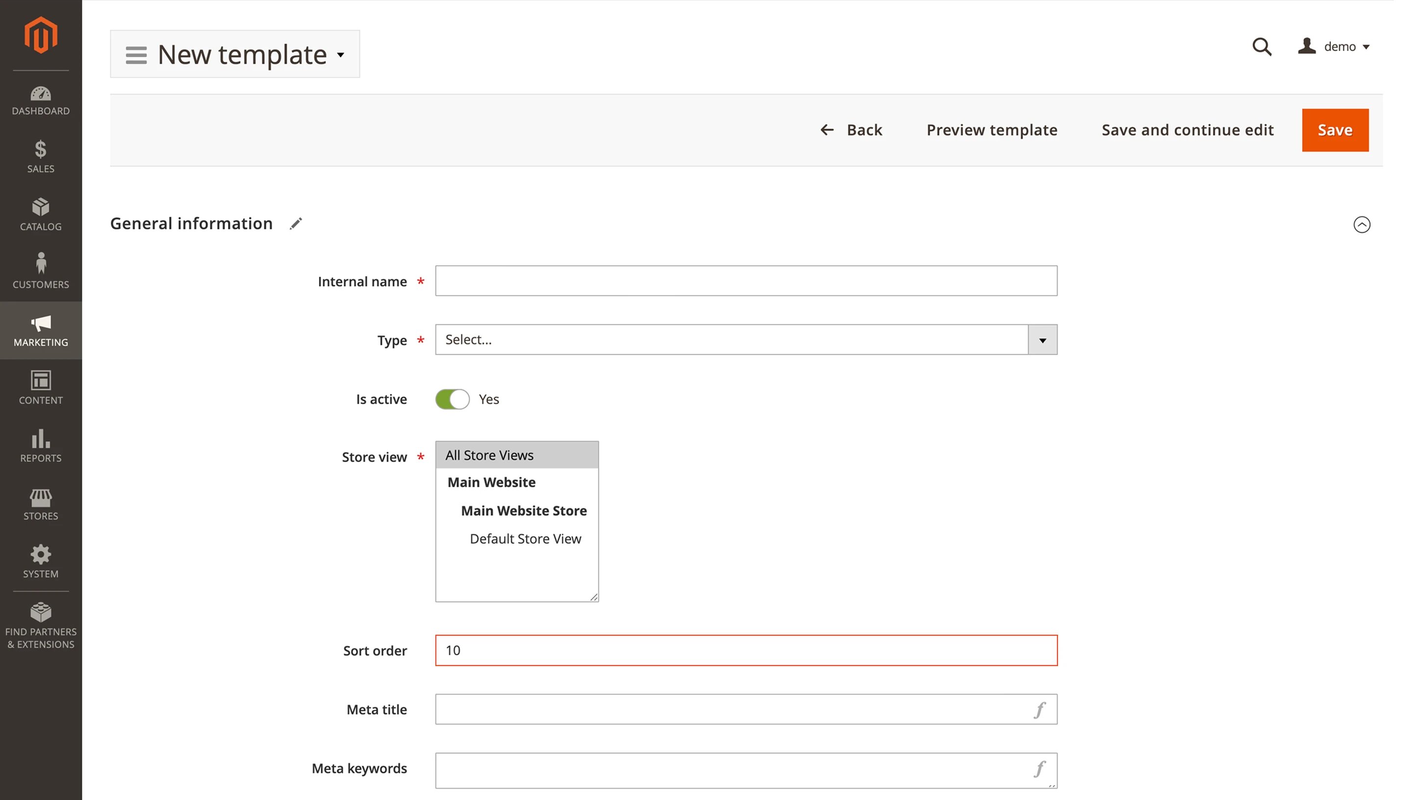 SEO template sort order