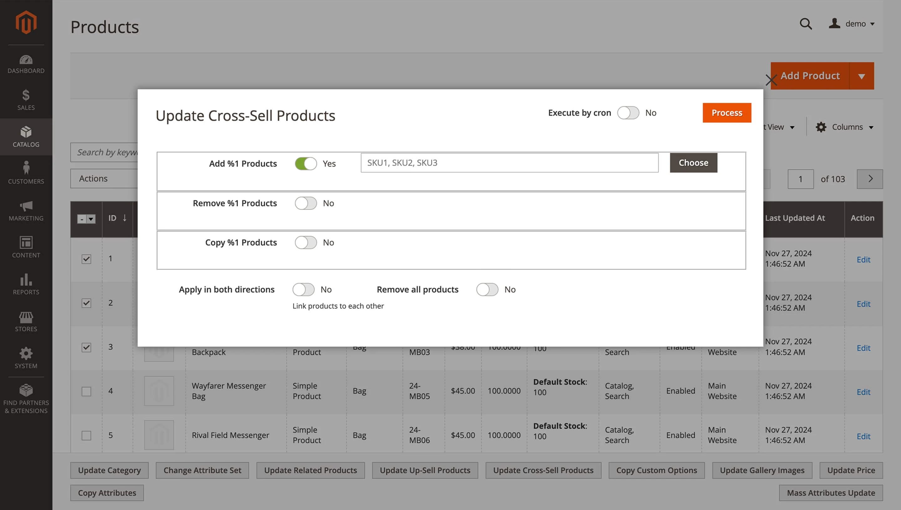 Linking cross-sell products in bulk with Mass Product Actions
