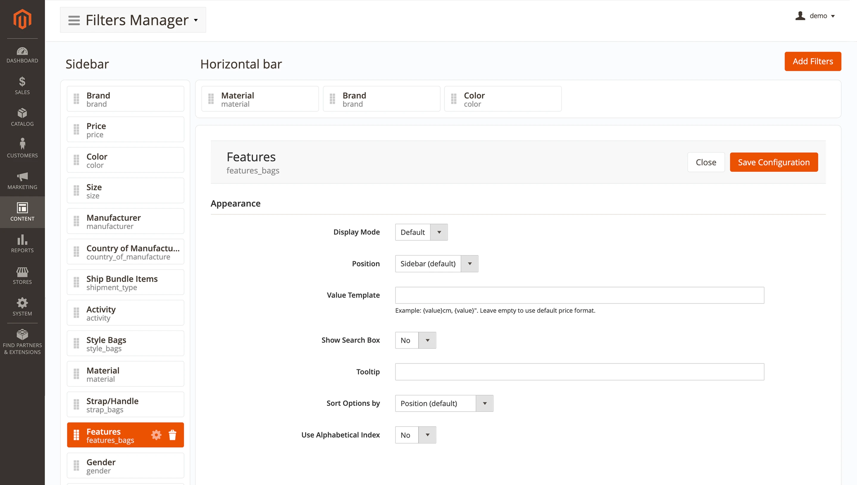 Mirasvit filter manager section