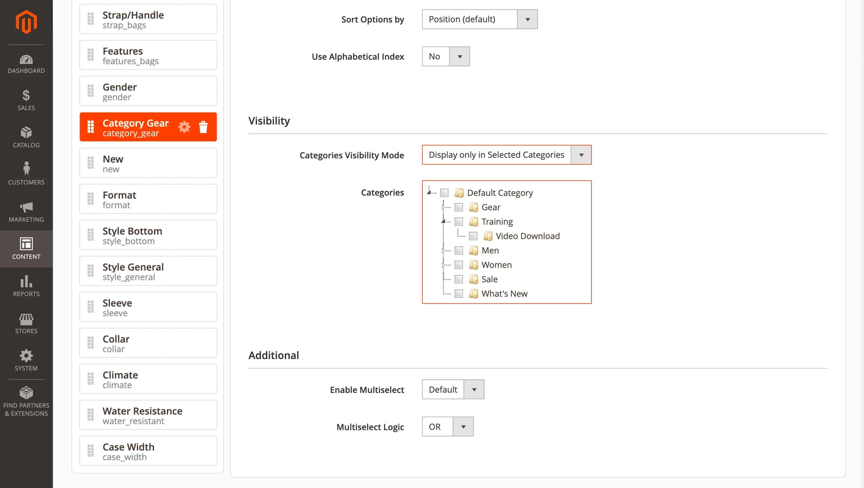 Category tree for the Categories attribute