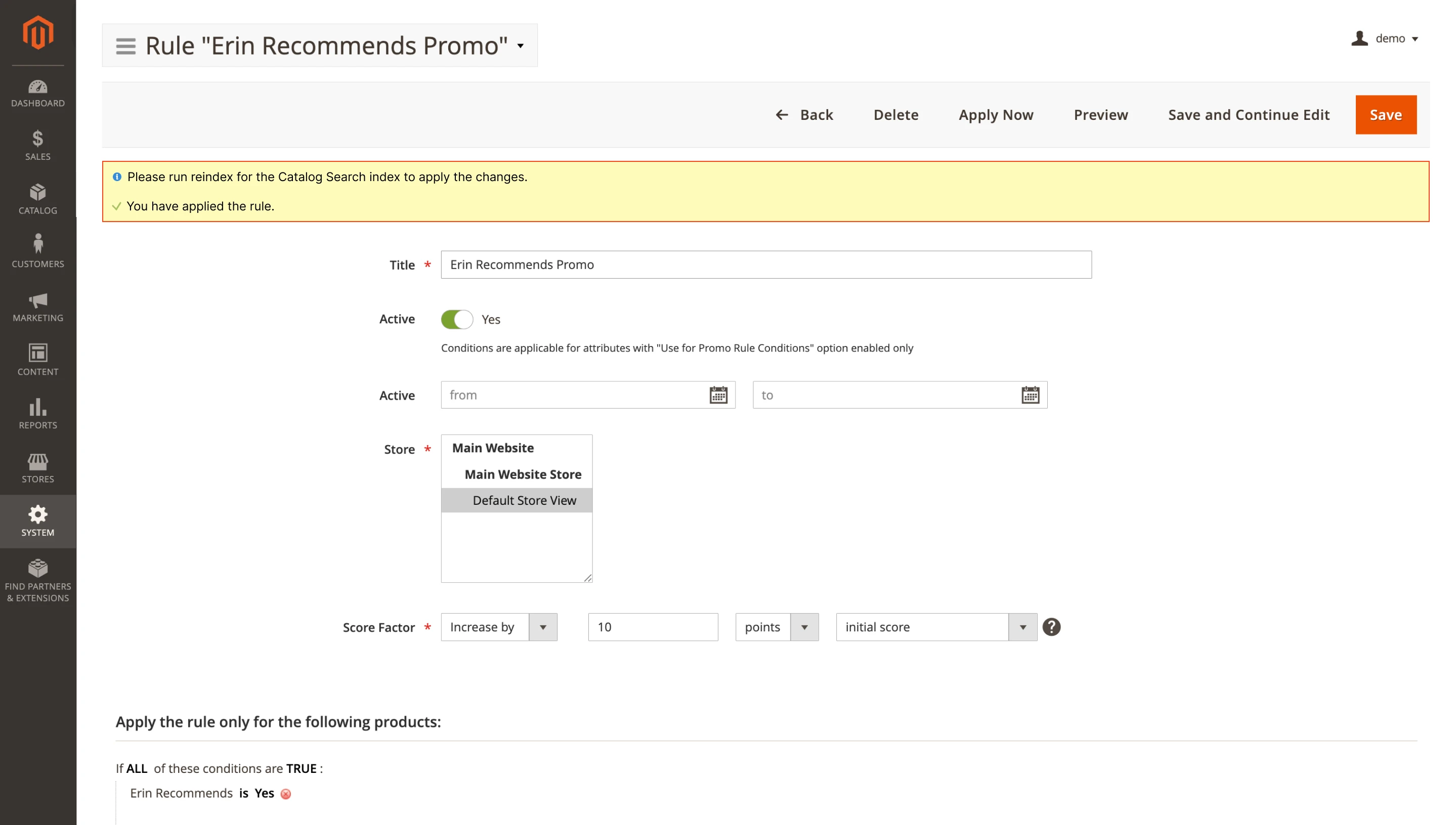 Catalog Search reindex reminder for Products Boost Rules