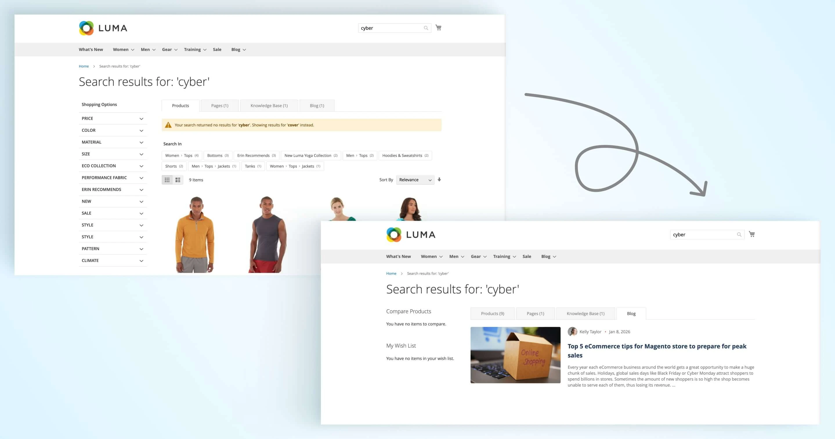 Misspell correction by search index