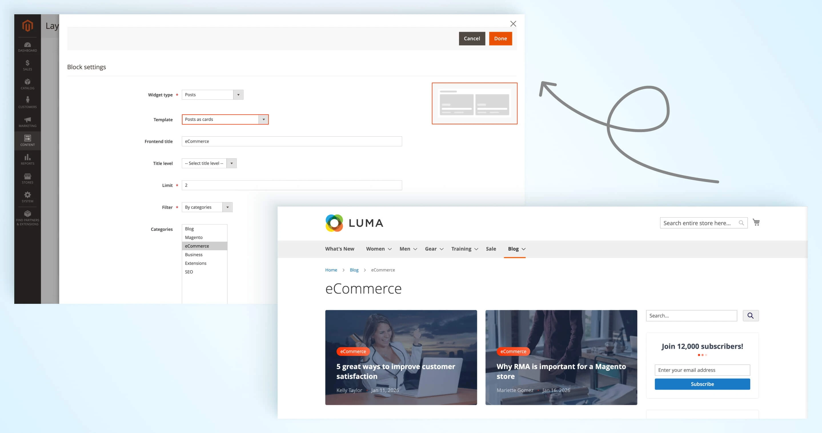Posts widget cards with excerpts template
