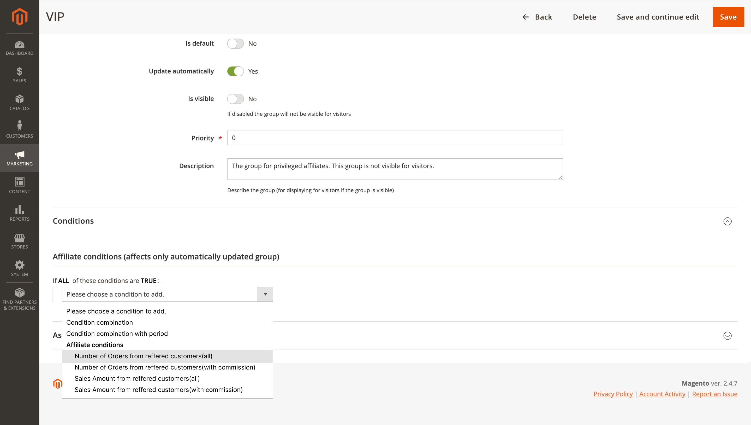 Conditions added to Affiliate Groups