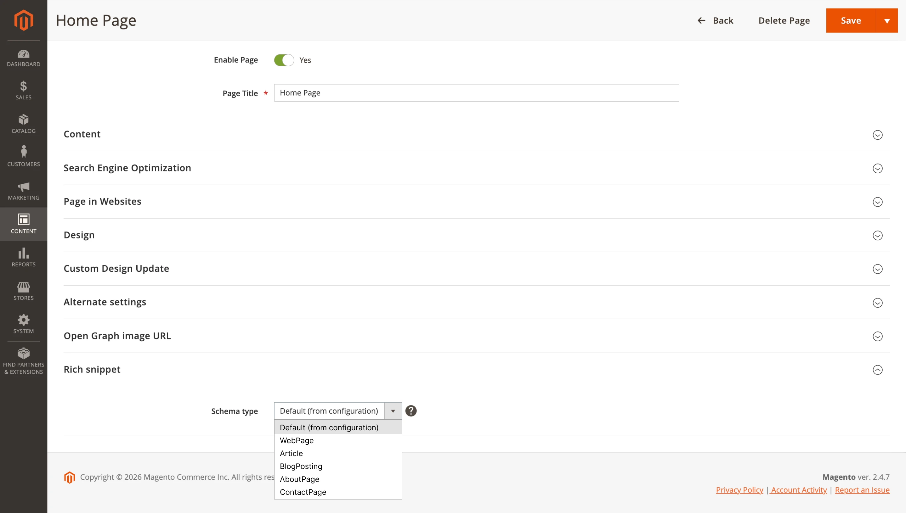 Configure Rich Snippets for CMS pages