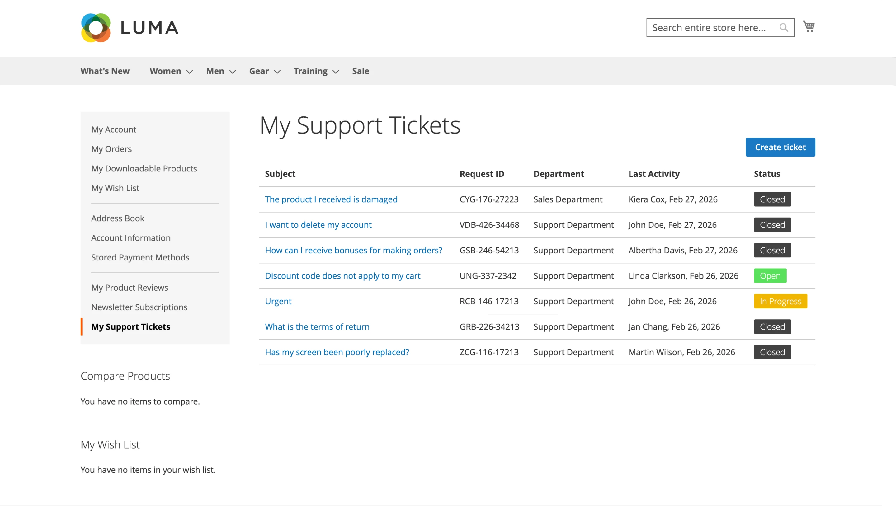 Request ID Column in Customer Account Tickets List