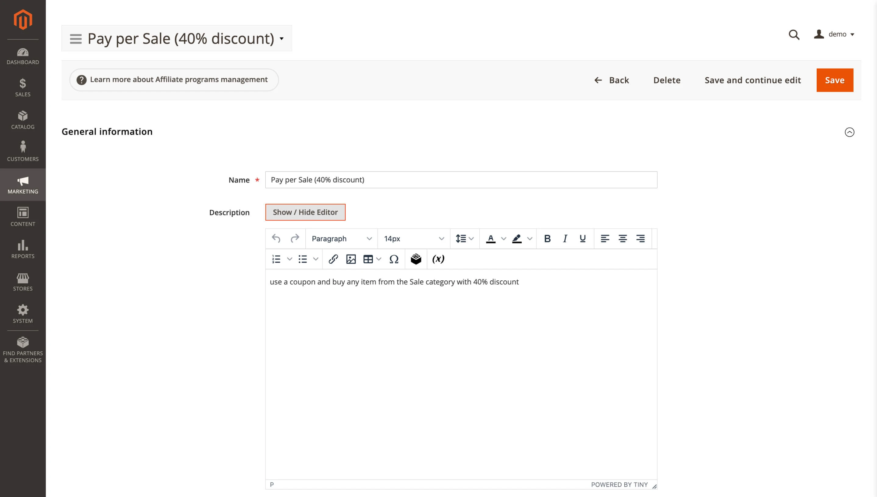 Rich affiliate program descriptions