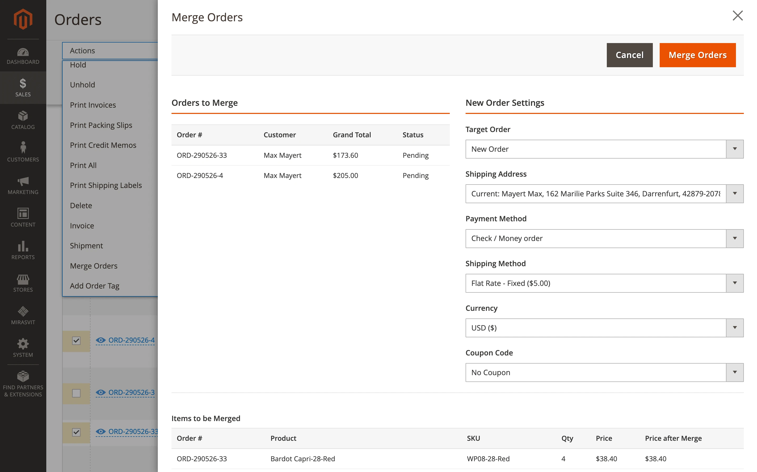 Merge Orders mass action