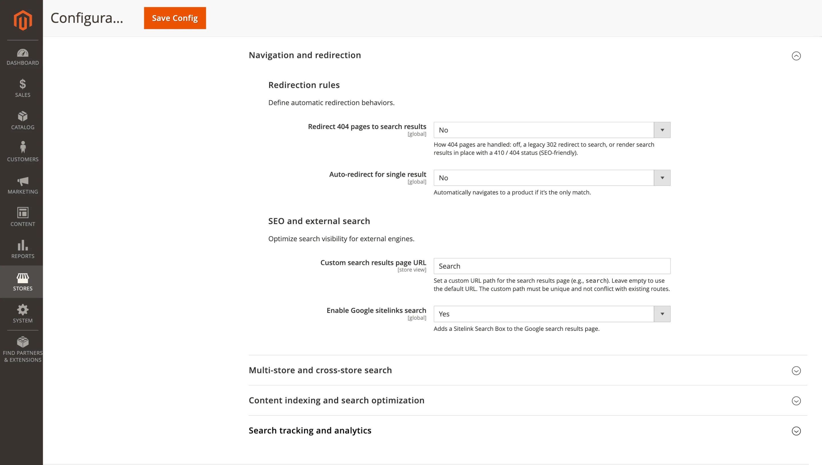 Store-view search results URLs