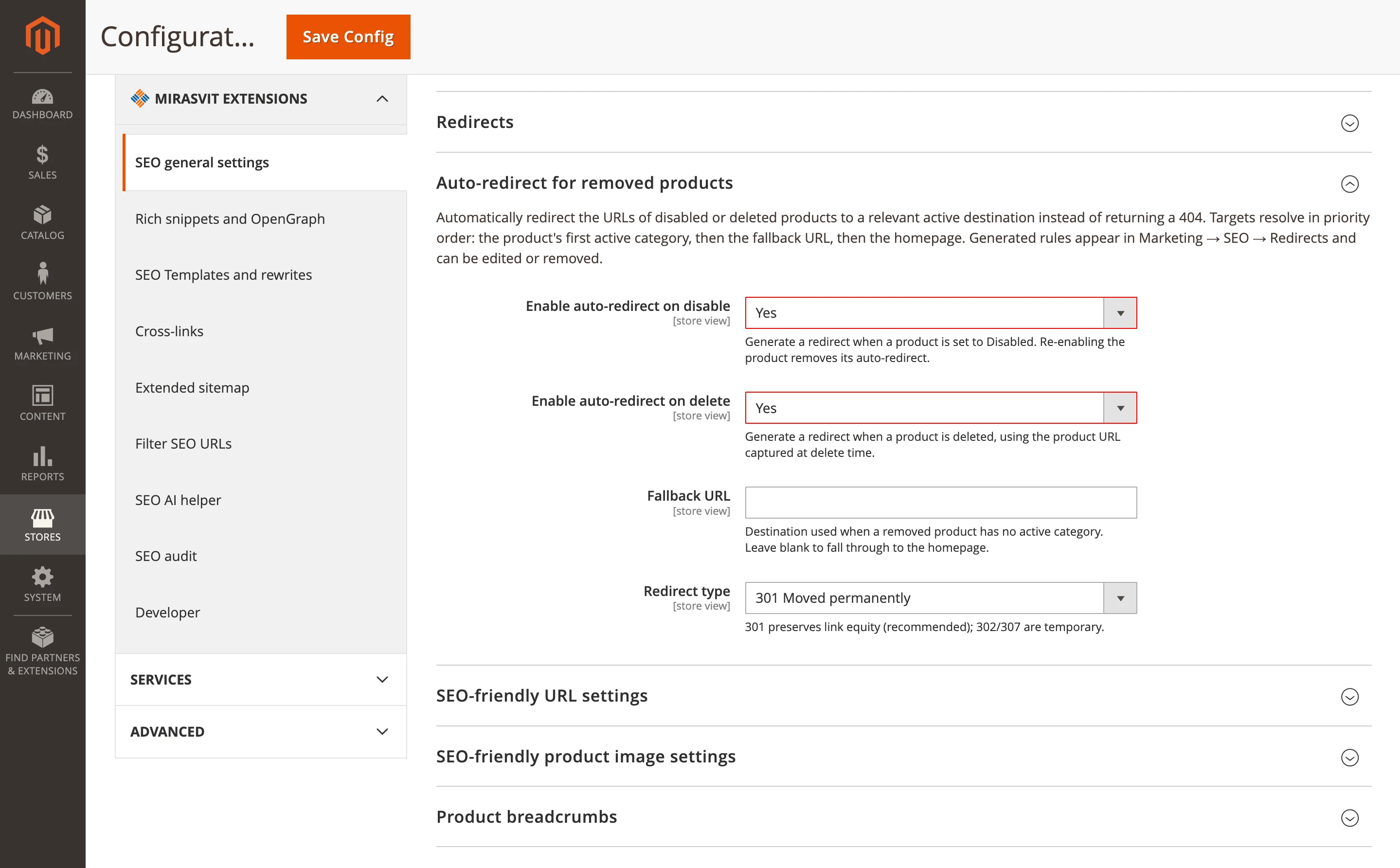 Auto-redirect for removed products