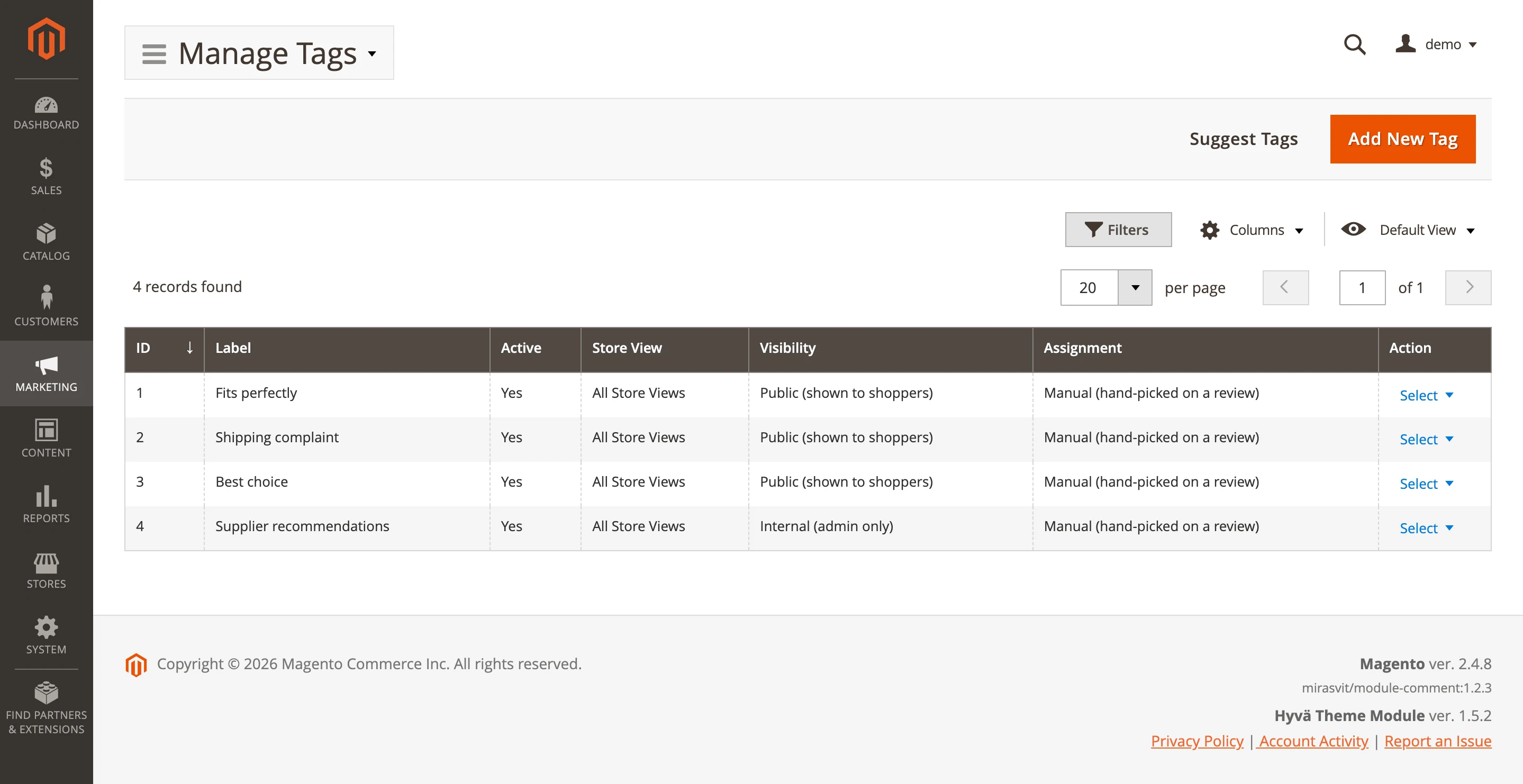 Manage Tags List
